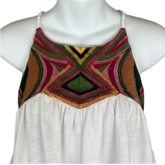 Free People Ivory Combo Embroidered Detail Beach Date Strappy Tank Top - Picture 3 of 13